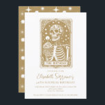 40. Überraschung Geburtstag Gothic Gold Tarot Einladung<br><div class="desc">Eine 40. Überraschung Geburtstagsfeier im Stil einer vergoldeten Tarot-Karte mit Skelett und Geburtstagskuchen und Kerze. Eine lustige,  kühn gotische okkultistische Erscheinung. Die Einladung ist in gedruckter Form,  als digitaler Download oder beides erhältlich.</div>