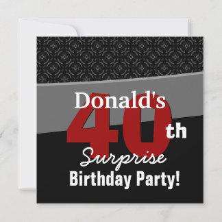40. Überraschung Geburtstag Modernes Schwarz-weiße Einladung