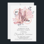 40. Überraschung Geburtstag | Rose Hoch Hefen Einladung<br><div class="desc">Eine elegante 40 und Fab 40. Überraschung Geburtstagsfeier Einladung mit Skriptnamen Typografie,  hochgehackten Tanzschuhen,  rosa Rosen und einer Reihe von Perlen in Design und Typ integriert. Ein einzigartiges stilvolles Willkommen für diesen Meilenstein Geburtstag. 40 und immer noch fab!</div>
