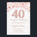 40. Überraschung Geburtstagsparty - White Rose Gol Einladung<br><div class="desc">40. Geburtstagsfeier Party Einladung. Elegantes Design in Imitate Glitzer Rose Gold und Weiß. Die Rosen,  Konfetti und Diamanten sind in Aquarellfarbe rot. Ideal für eine gläserne Feier.</div>