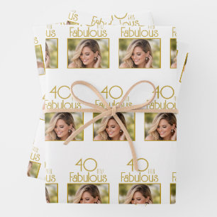 40 und Fabelhaft Gold Weiß Foto 40. Geburtstag Geschenkpapier Set