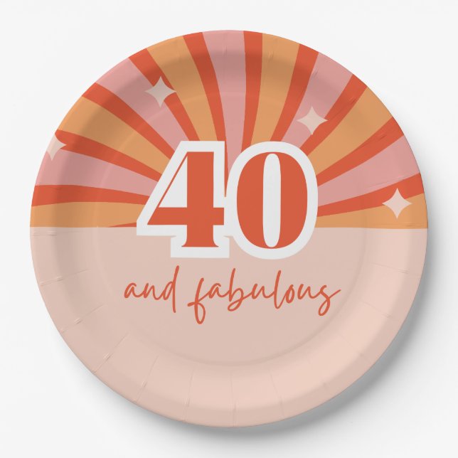 "40 und fabelhaft", Retro heller Pfirsich Pappteller (Vorderseite)