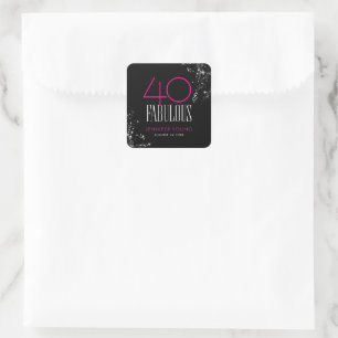 40 und Fabelhaft Schwarzes Rosa Glamour Funkelnder Quadratischer Aufkleber