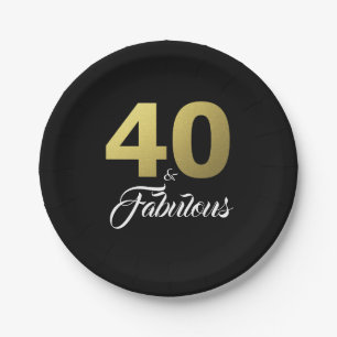 40 und fabelhafte Black and Gold Geburtstagsparty Pappteller