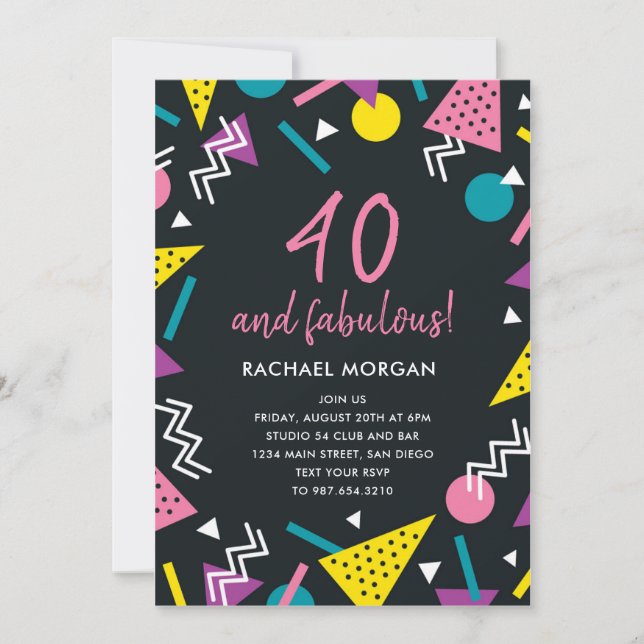 40 und fabelhafte Black Retro Birthday Einladung (Vorderseite)