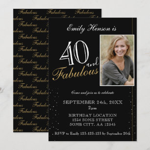 40 und fabelhafte Elegant Black Foto Geburtstag Einladung