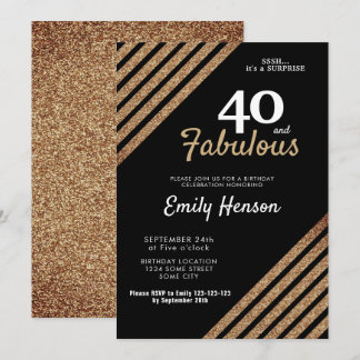 40 und fabelhafte Elegant Gold Glitzer 40. Geburts Einladung