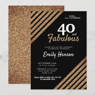 40 und fabelhafte Elegant Gold Glitzer 40. Geburts Einladung