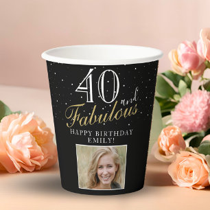 40 und fabelhafte Elegant Script Foto 40. Geburtst Pappbecher