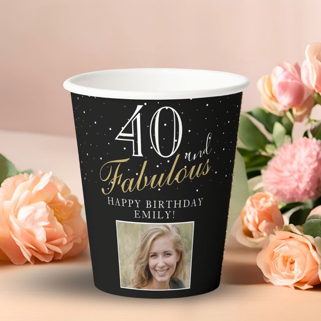 40 und fabelhafte Elegant Script Foto 40. Geburtst Pappbecher (Von Creator hochgeladen)