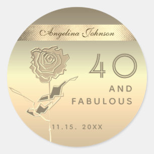 40 und fabelhafte , elegante Gold-Rose-Blume Runder Aufkleber