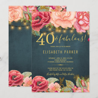 40 und fabelhafte florale stilvolle 40. Geburtstag Einladung