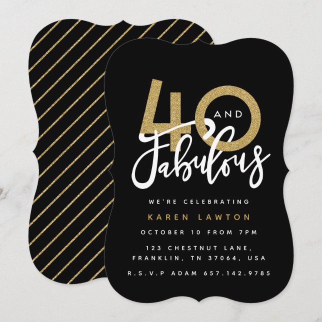 40 und fabelhafte Geburtstagsfeier Einladung (Vorne/Hinten)