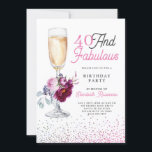 40 und fabelhafte Geburtstagsparty Einladung<br><div class="desc">Eine stilvolle,  moderne 40-köpfige Geburtstagsparty mit einem Blumensekt-Glas,  einem Sprinkle Glitzer und einer kalligraphischen Rosa- und Schwarztypografie.</div>