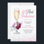 40 und fabelhafte Geburtstagsparty Einladung<br><div class="desc">Eine stilvolle,  moderne 40-köpfige Geburtstagsparty mit einem Blumensekt-Glas,  einem Sprinkle Glitzer und einer kalligraphischen Rosa- und Schwarztypografie.</div>