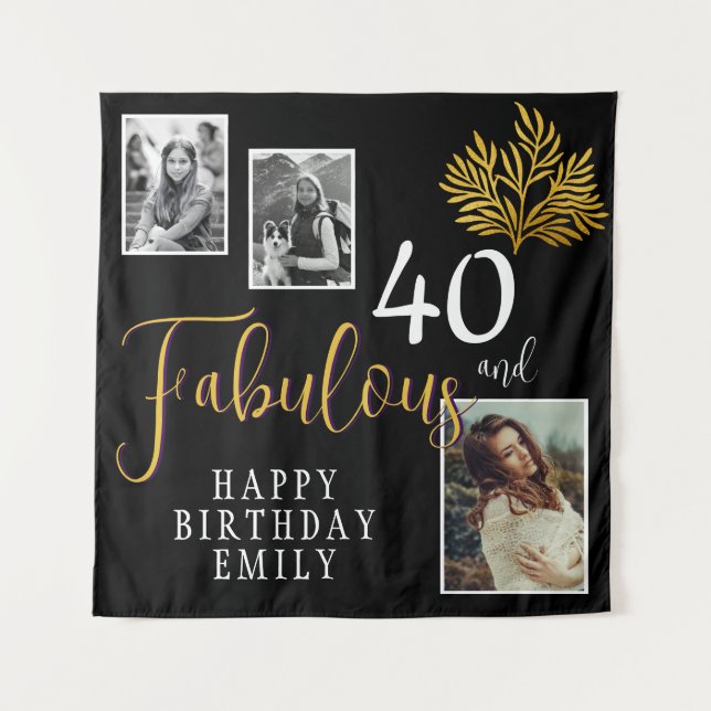 40 und fabelhafte Goldfolien 3 Foto Geburtstag Wandteppich (Vorderseite)