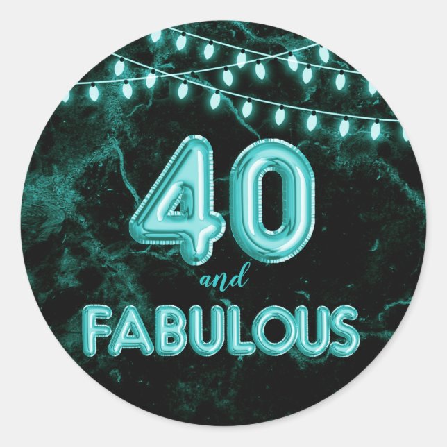 40 und fabelhafte Lichter & Aquamarine Foil Balloo Runder Aufkleber (Vorderseite)