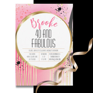 40 und fabelhafte rosa Schwarz Abstrakt 40. Geburt Einladung