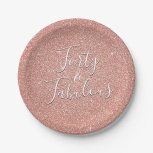 40 und fabelhafte Rose Gold Blush Pink Glitzer Pappteller