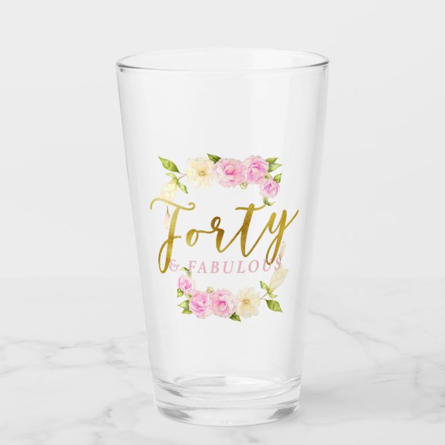 40 und fabelhafter BlumenKranz Glas (Vorderseite)