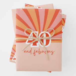 40 und fabelhafter, heller Retro-Pfirsich Geschenkpapier Set