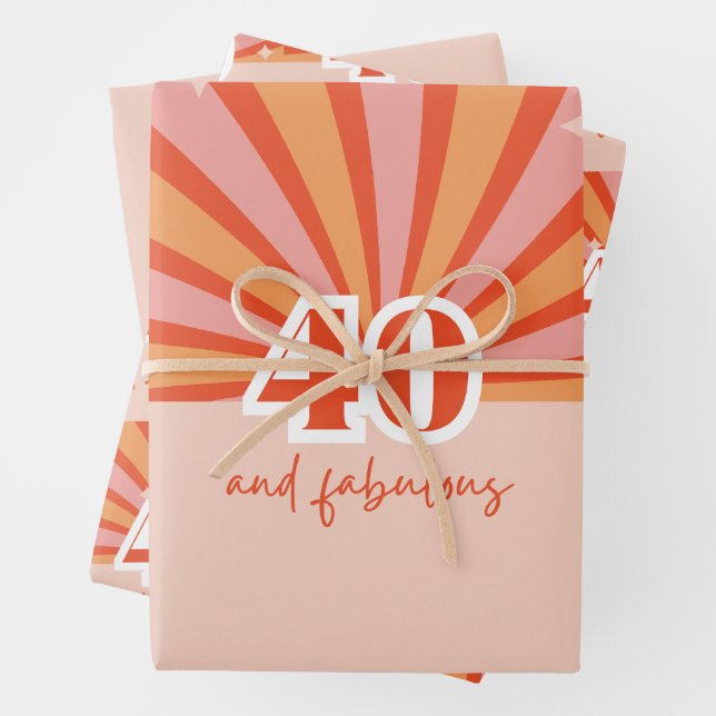 40 und fabelhafter, heller Retro-Pfirsich Geschenkpapier Set (Beispiel)