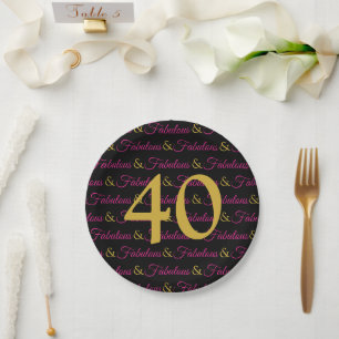 40 und fabelhaftes Elegant Geburtstag Pink Gold Bl Pappteller