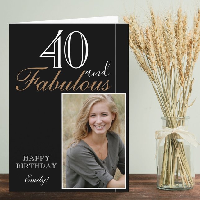 40 und fabelhaftes elegantes Black Birthday Foto Karte (Von Creator hochgeladen)