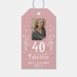 40 und fabelhaftes Foliage Pink Foto 40. Geburtsta Geschenkanhänger