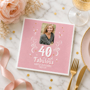 40 und fabelhaftes Foliage Pink Foto 40. Geburtsta Serviette