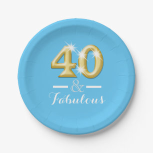 40 und fabelhaftes Geburtstagsblau Pappteller