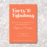 40 und Fabulous Apricot Fett Typografie Geburtstag Einladung<br><div class="desc">Mit unserer 40. und fabulous 40. Geburtstagsfeier bereiten Sie sich auf stilvolle Feiern vor! 🎉 Design mit mutiger Typografie ist diese Einladung so einzigartig, modern und trendig wie Sie sind. Die helle apricot-orangefarbene Farbe verleiht Ihrem besonderen Tag einen farbenfrohen Pop und lädt zur Erinnerung ein. Kommen Sie zu einem unvergesslichen...</div>