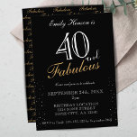 40 und Fabulous Black Elegant Script Geburtstag Einladung<br><div class="desc">40 und fabelhafte Black Elegant Script Geburtstagseinladung. Schwarz elegante Geburtstagsfeier Einladung. Das fabelhafte Muster ist auf der Rückseite. Passen Sie den Text auf der Einladung an. Ideal für das 40. Party einer Frau.</div>