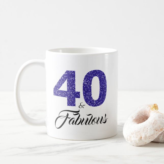 40 und Fabulous Blue Glitzer 40. Geburtstag Kaffeetasse (Mit Donut)