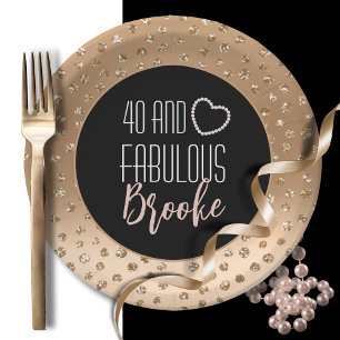 40 und fabulous Girly Stylish Gold Black Blush Pappteller