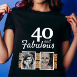 40 und fabulous Gold Glitzer 2 Foto 40. Geburtstag T-Shirt<br><div class="desc">40 und fabulous Gold Glitzer 2 Fotos 40. Geburtstag Black T - Shirt. Der Text ist in weißer Farbe. Fügen Sie Ihre Fotos hinzu - Sie können ein altes und neues Foto verwenden.</div>