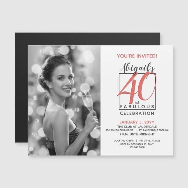 40 und fabulous (jeden Geburtstag) Feier 🎂 Magneteinladung (Vorne/Hinten)