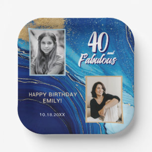 40 und Fabulous Marmor Glitter 2 Foto Geburtstag Pappteller