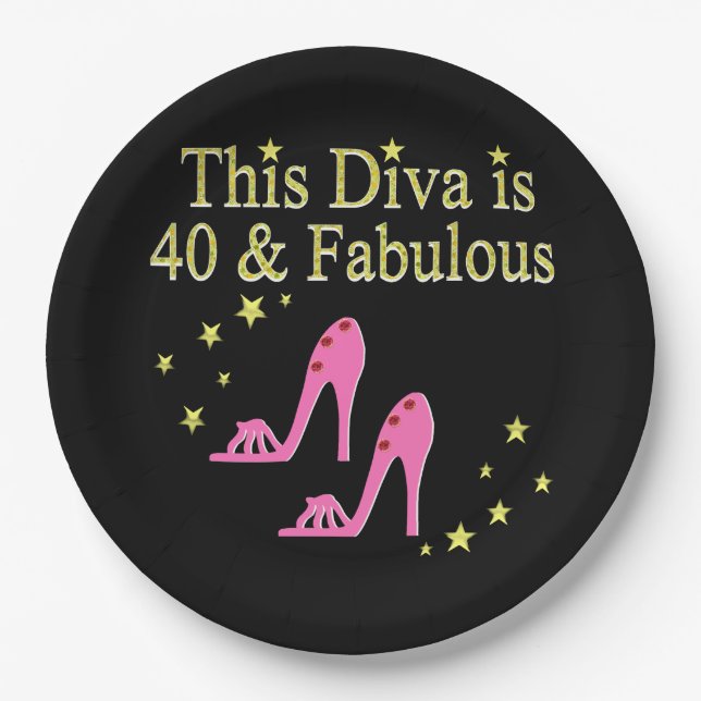 40 UND FABULOUS PINK SHOE QUEEN DESIGN PAPPTELLER (Vorderseite)