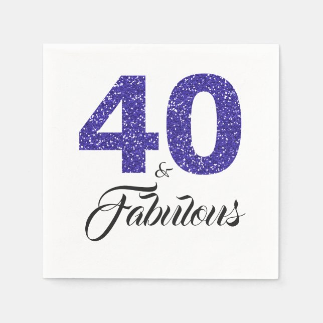 40 und Fabulous Royal Blue Glitzer Birthday Party Serviette (Vorderseite)