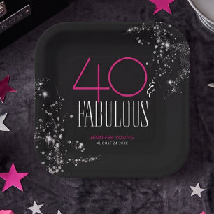 40 und Fabulous Schwarz Rosa Glam Glitzer Geburtst Pappteller