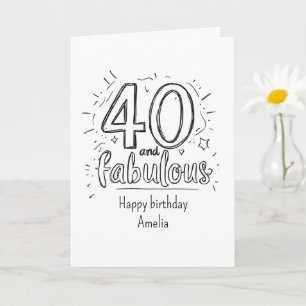 40 und fantastisch Doodle Alles Gute zum Geburtsta Karte