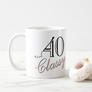 40. und klassische Black Elegant Pink Script Gebur Kaffeetasse