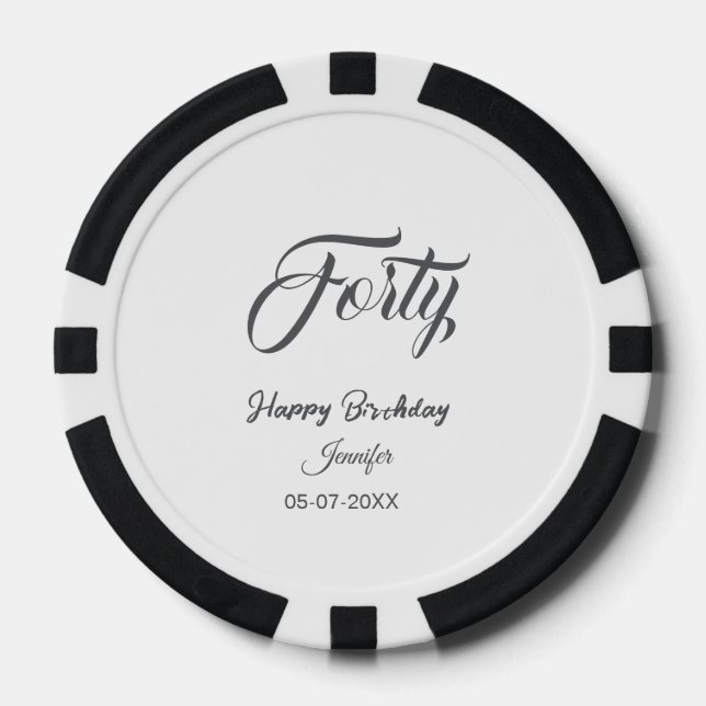 40. vierzigster BuchstabeGeburtstag Name Datum Jah Pokerchips (Vorderseite)