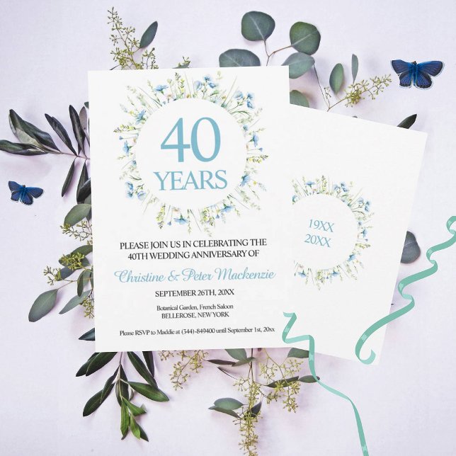 40. Wedding Blue Wildblumen Jubiläum Einladung (Von Creator hochgeladen)