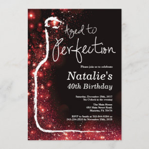 40. Wine Birthday Aged to Perfection Red Glitzer Einladung