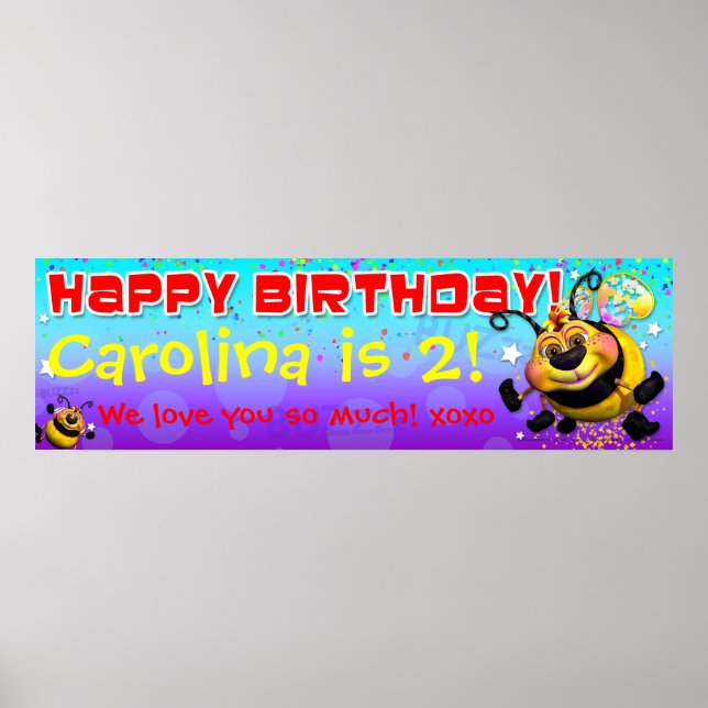 40"x12" GiggleBellies BeeWee Birthday Banner Poster (Vorne)