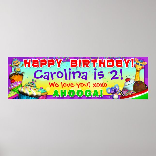 40"x12" GiggleBellies Cupcakes B-Day Banner Poster (Vorne)