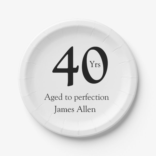 40 years aged to perfection birthday name simple  pappteller (Vorderseite)