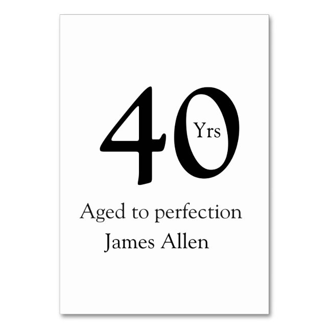 40 years aged to perfection birthday name simple  tischnummer (Vorderseite)